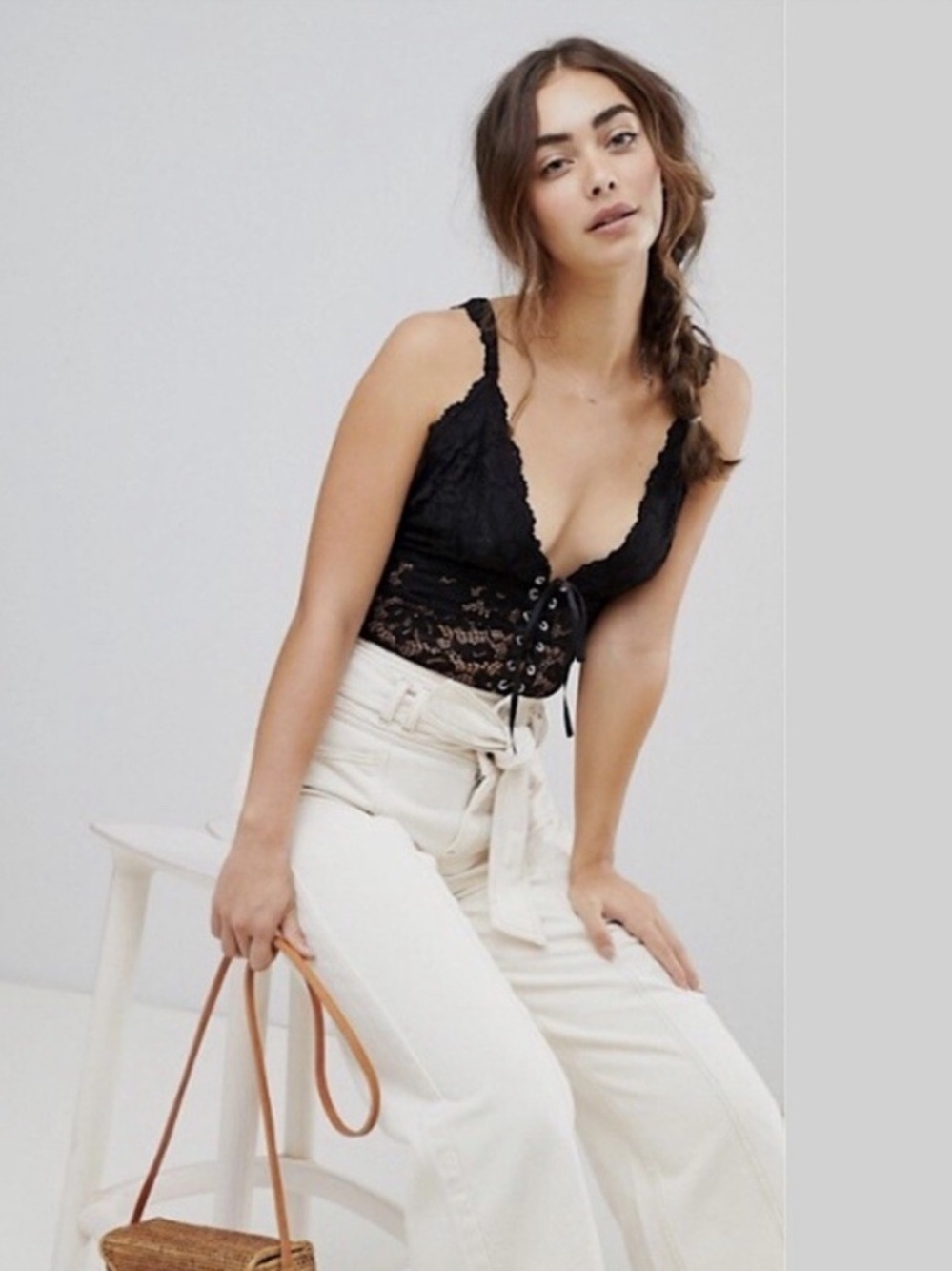Free People Gazy Eyed Lace-Up Bodysuit - Size S